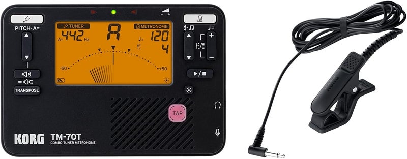 Korg مو tuner TM-70C وميترونوم مع ميكروفون ملامس، وضع الصوت، وضع النقل، ووضع الكروماتيك - أسود - Image 1